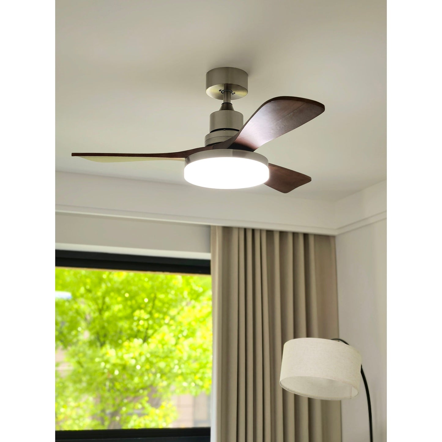 Zephyr Wooden Fan Ceiling Light - Smart DC Motor Indoor Fan | Aerodynamic Walnut Blades & Integrated LED