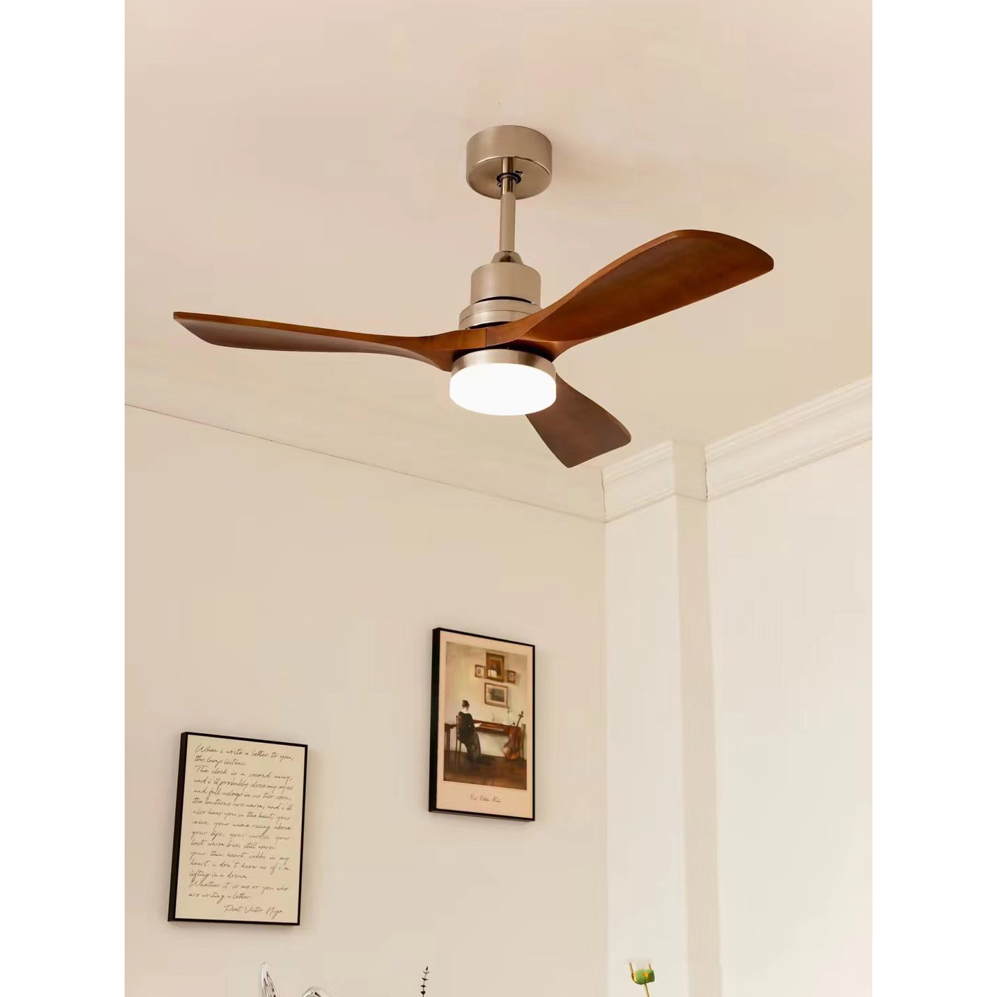Zephyr Wooden Fan Ceiling Light - Smart DC Motor Indoor Fan | Aerodynamic Walnut Blades & Integrated LED