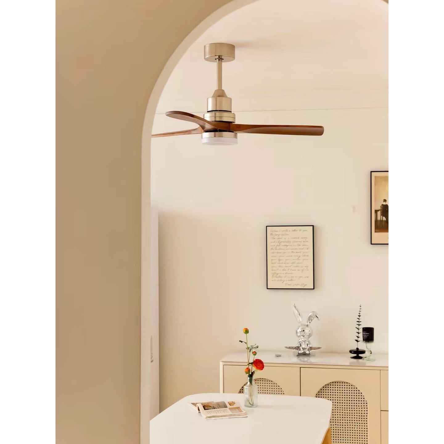Zephyr Wooden Fan Ceiling Light - Smart DC Motor Indoor Fan | Aerodynamic Walnut Blades & Integrated LED
