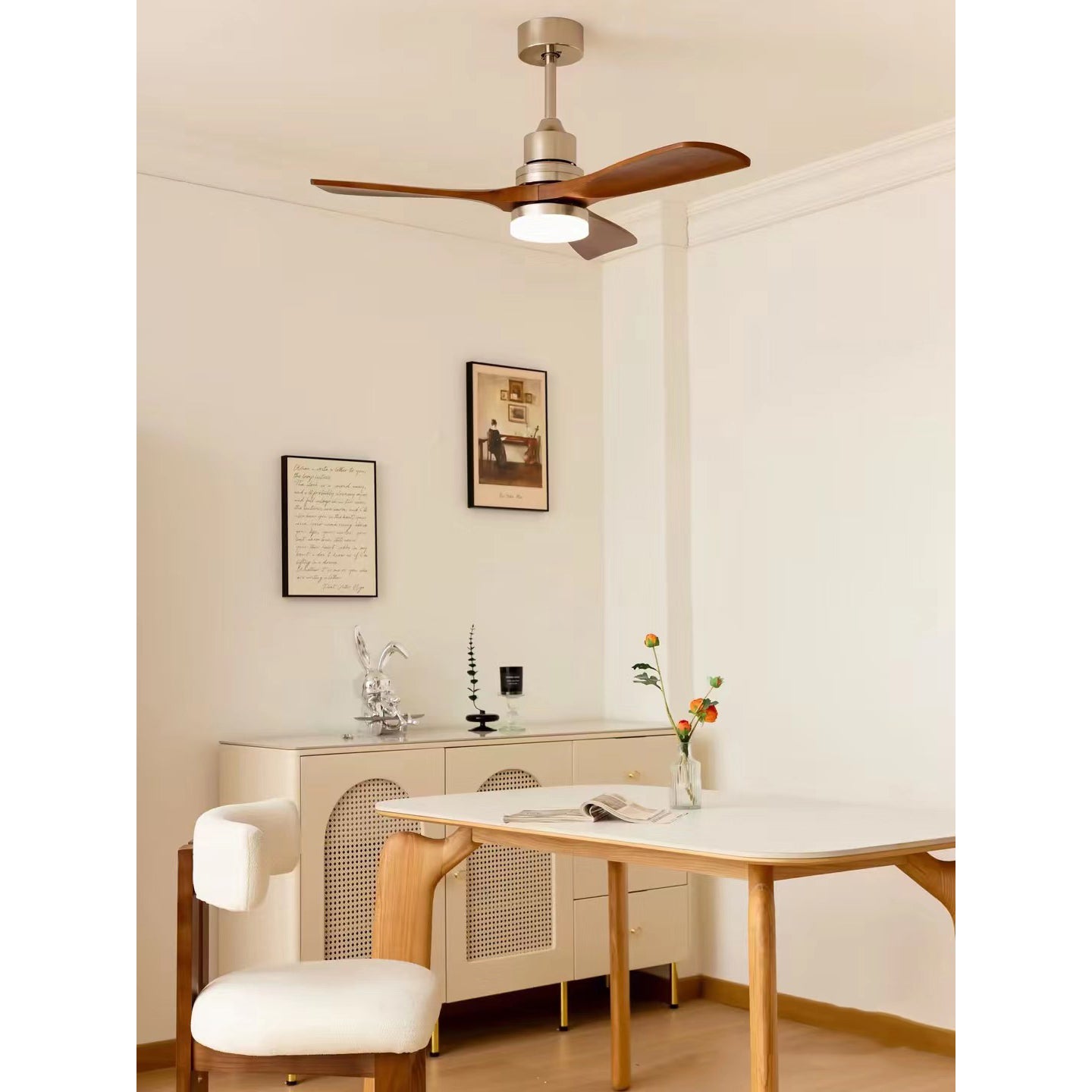 Zephyr Wooden Fan Ceiling Light - Smart DC Motor Indoor Fan | Aerodynamic Walnut Blades & Integrated LED