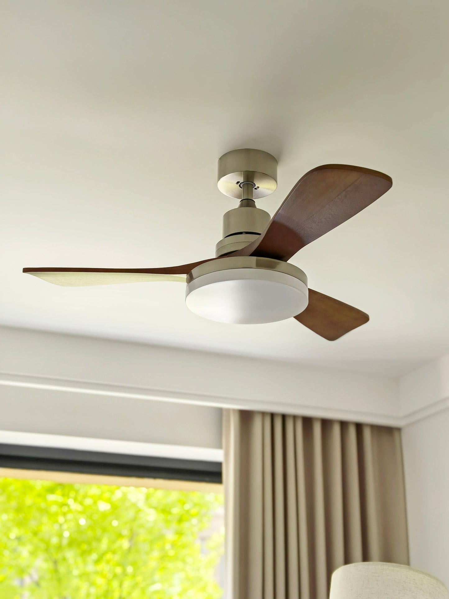 Zephyr Wooden Fan Ceiling Light - Smart DC Motor Indoor Fan | Aerodynamic Walnut Blades & Integrated LED