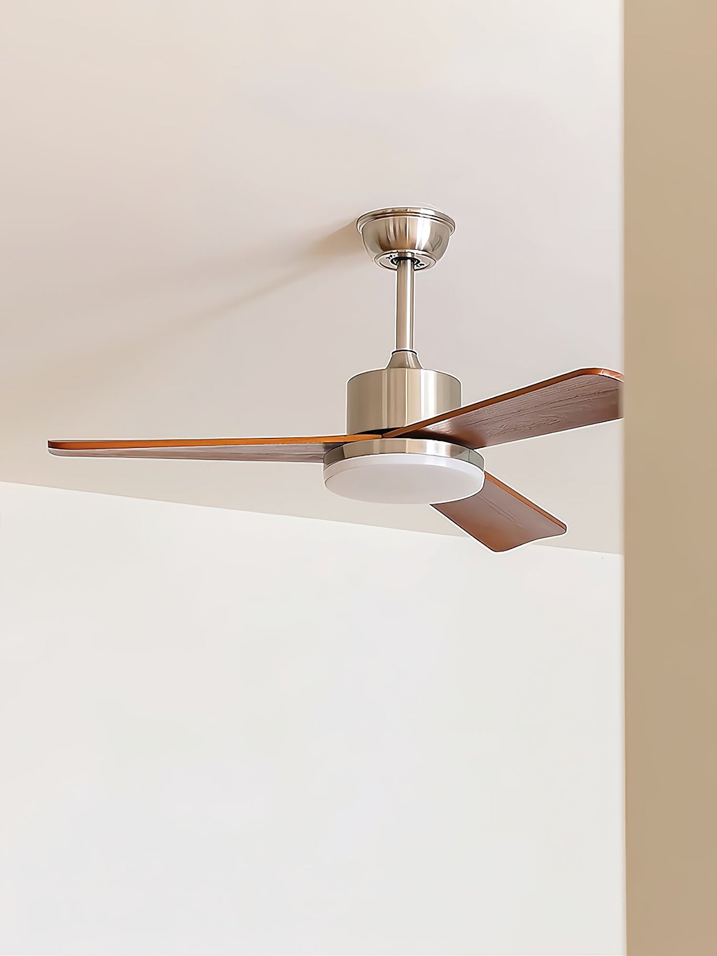 Zephyr Wooden Fan Ceiling Light - Smart DC Motor Indoor Fan | Aerodynamic Walnut Blades & Integrated LED