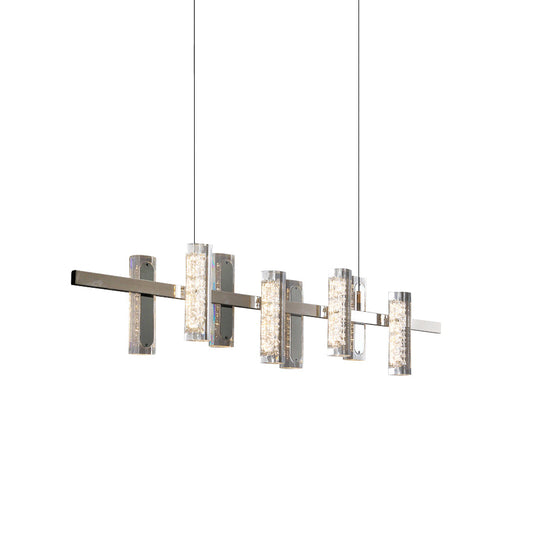 Zigger Pendant Light - Modern Linear LED Chandelier | Pearl Black Metal & Optical Acrylic Fixture
