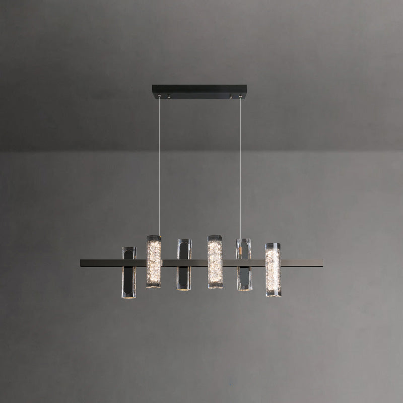Zigger Pendant Light - Modern Linear LED Chandelier | Pearl Black Metal & Optical Acrylic Fixture
