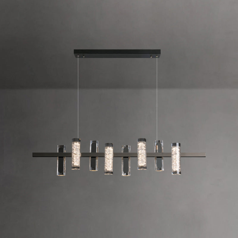 Zigger Pendant Light - Modern Linear LED Chandelier | Pearl Black Metal & Optical Acrylic Fixture