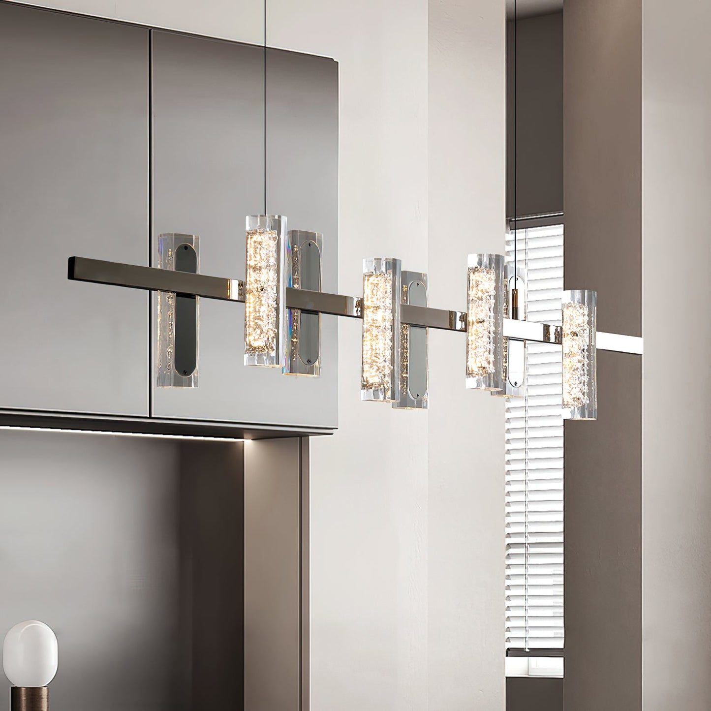 Zigger Pendant Light - Modern Linear LED Chandelier | Pearl Black Metal & Optical Acrylic Fixture