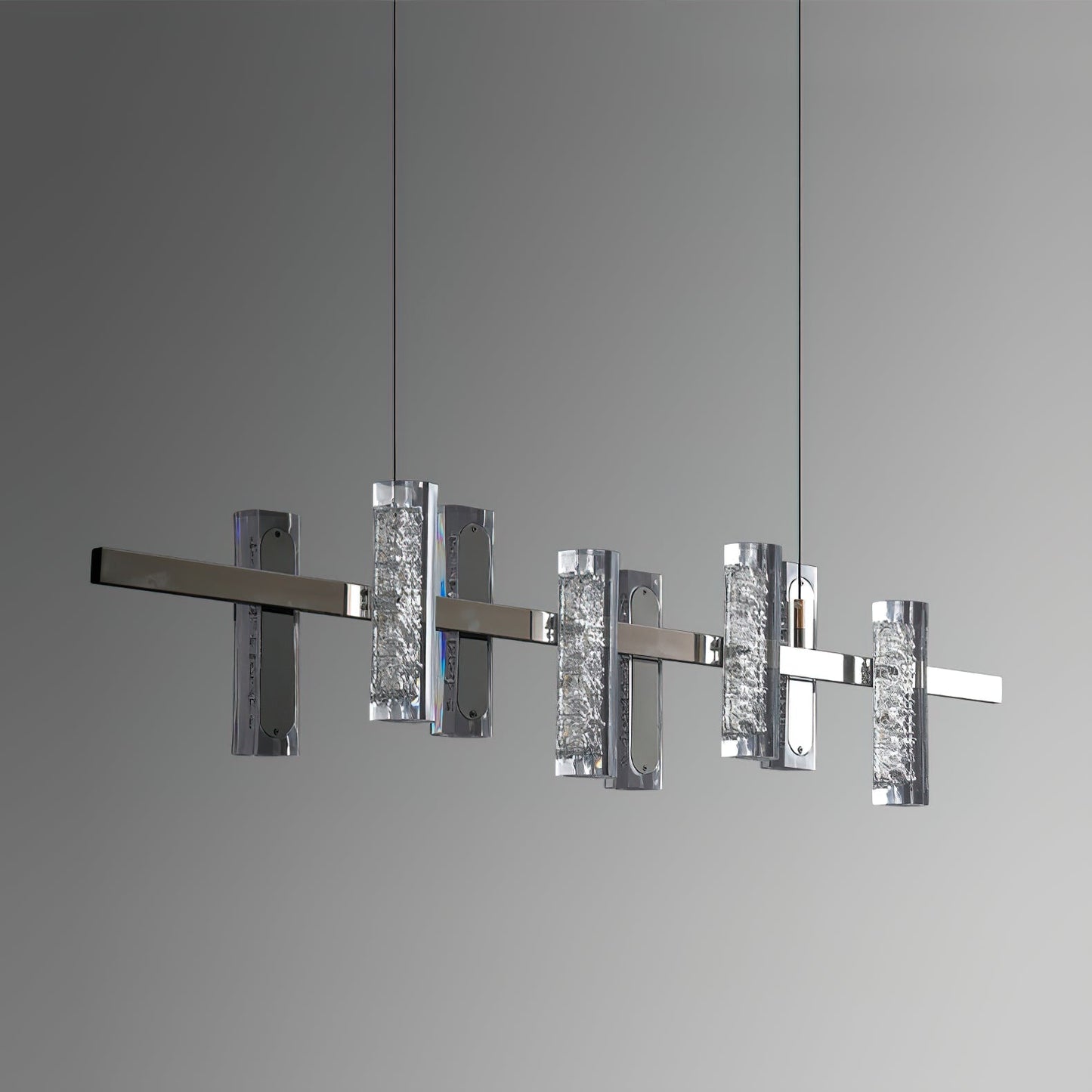 Zigger Pendant Light - Modern Linear LED Chandelier | Pearl Black Metal & Optical Acrylic Fixture