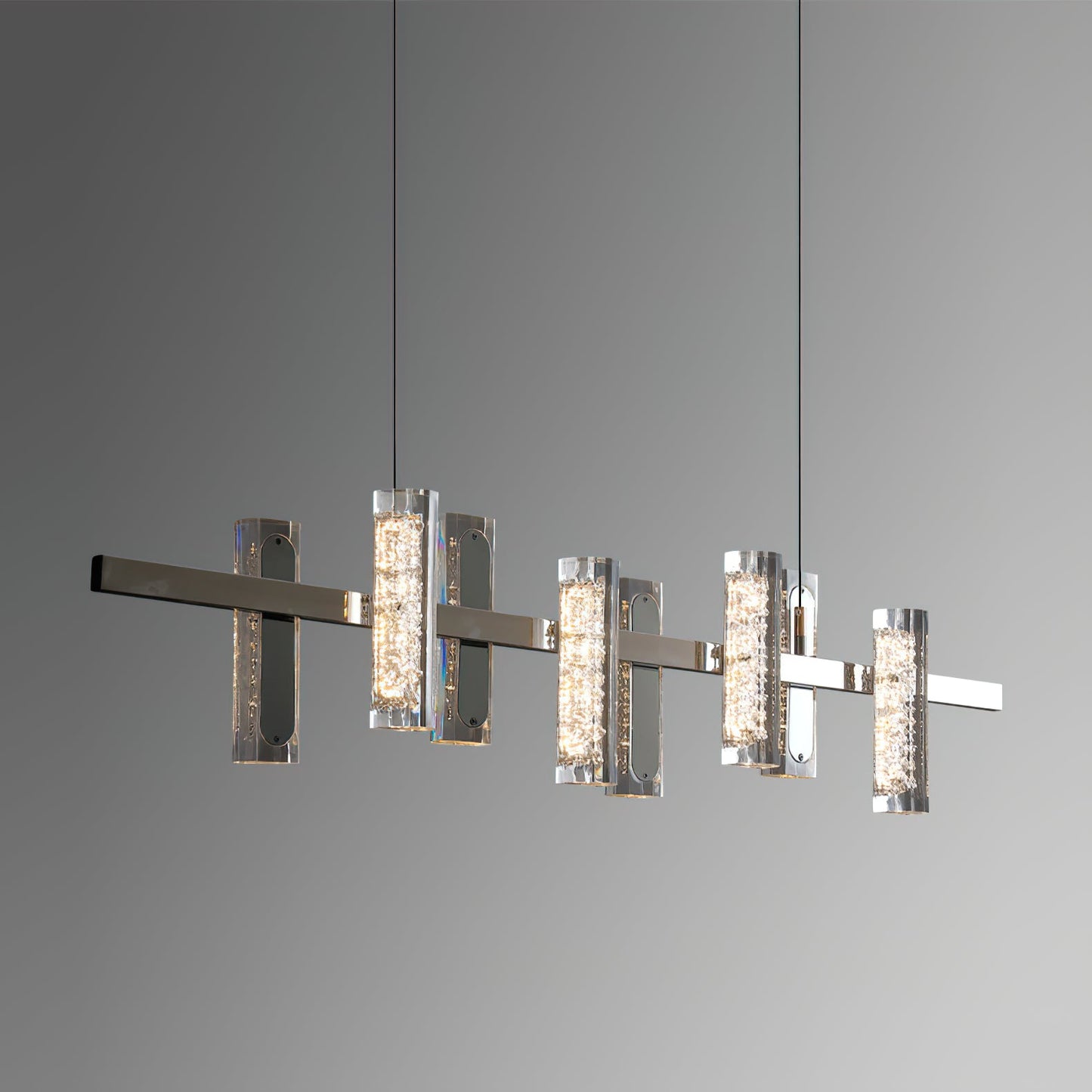 Zigger Pendant Light - Modern Linear LED Chandelier | Pearl Black Metal & Optical Acrylic Fixture
