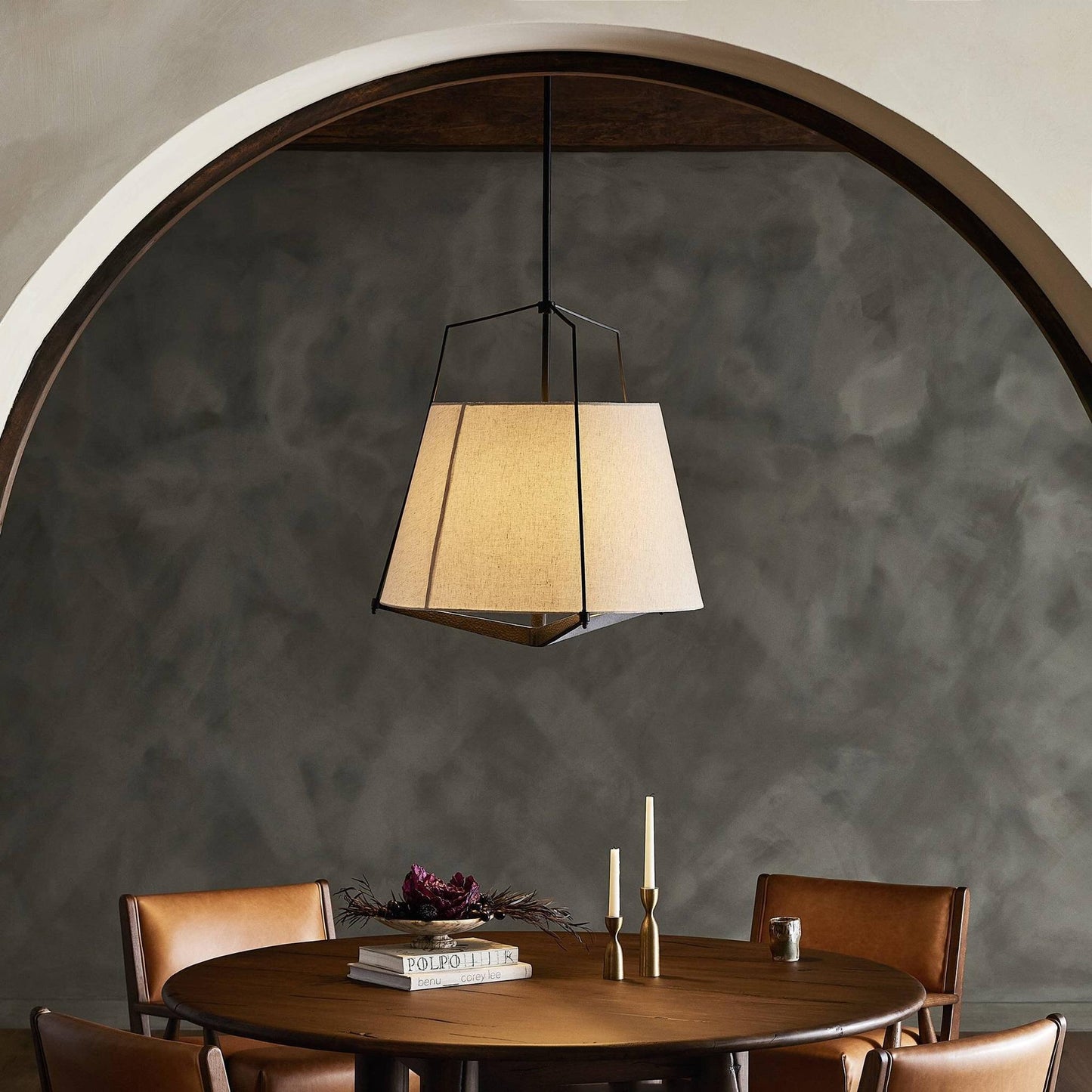 Ziggy Pendant Lamp - Hand-Hammered Architectural Tapered Light | Modern 26" Cotton Shade Pendant