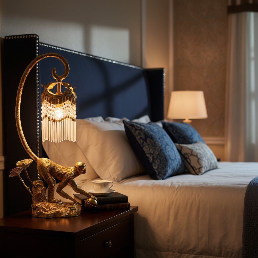 Zira Table Lamp - Luxury Brass & Crystal Bedside Light | Modern Elegant 22.8" Desk Lamp