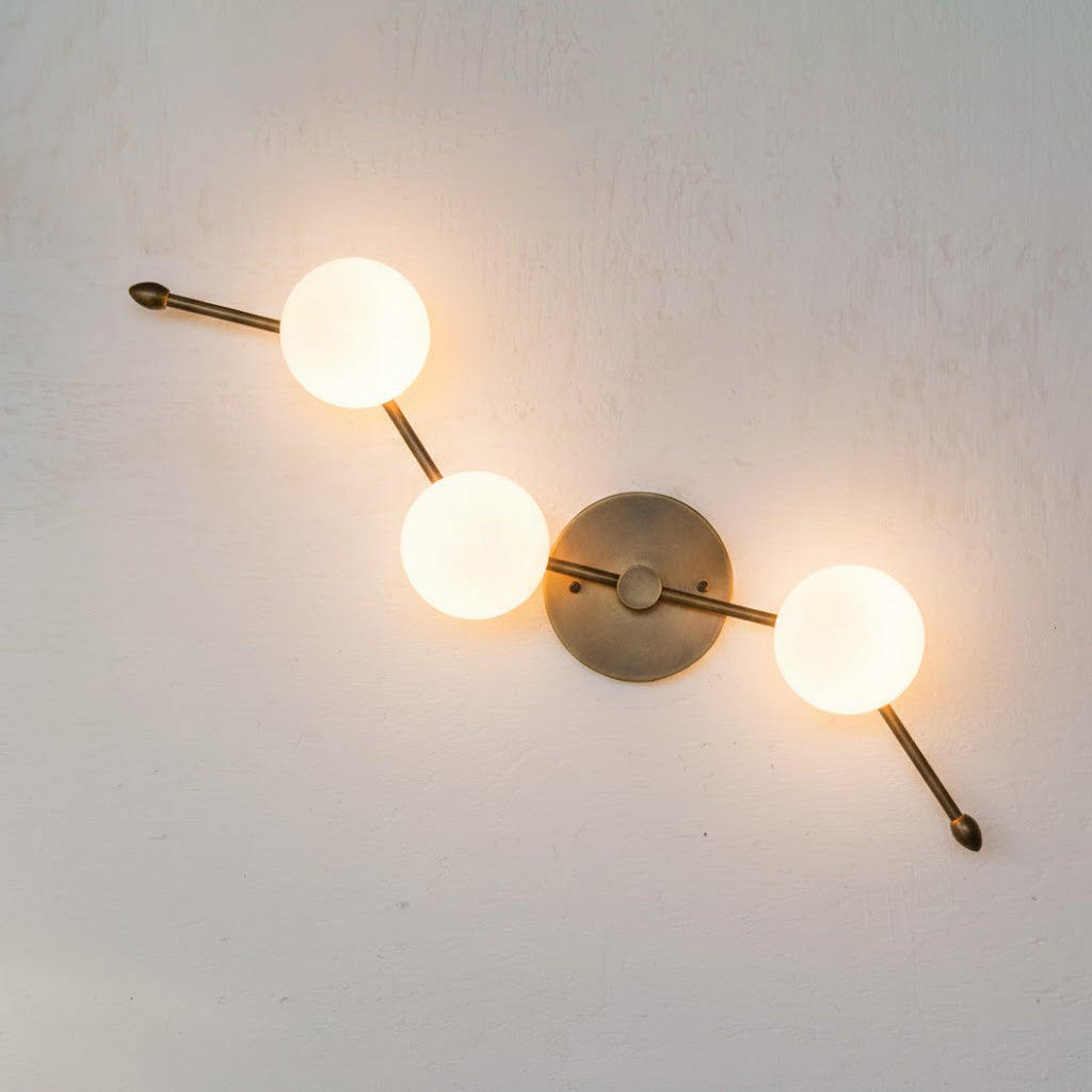 Zodiac Wall Lamp - Mid-Century Modern Italian Inspired Sconce | Handcrafted Antique Brass & Glass Wall Light