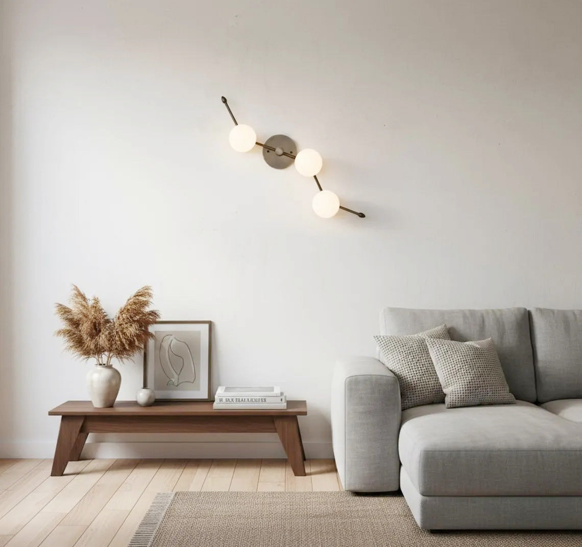 Zodiac Wall Lamp - Mid-Century Modern Italian Inspired Sconce | Handcrafted Antique Brass & Glass Wall Light