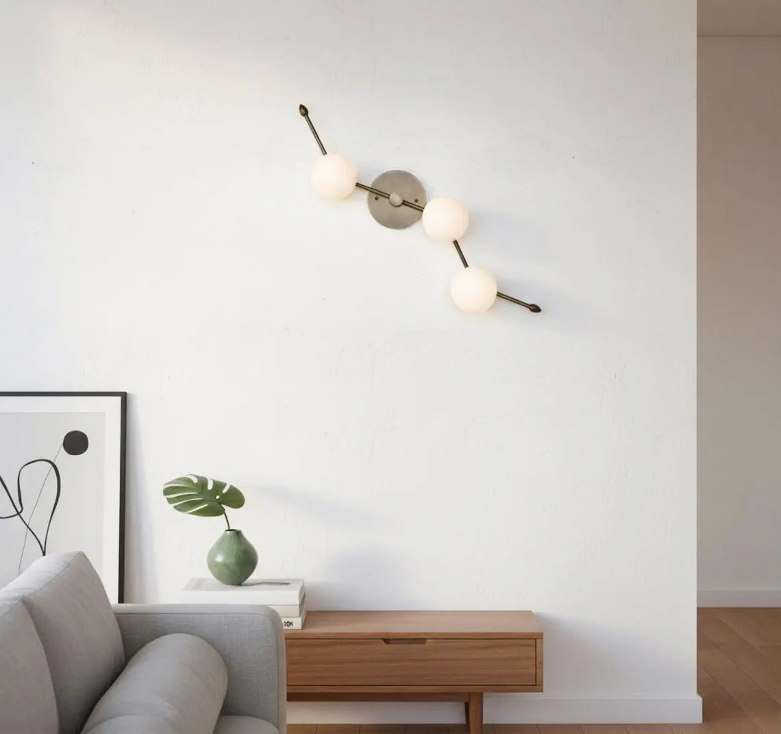 Zodiac Wall Lamp - Mid-Century Modern Italian Inspired Sconce | Handcrafted Antique Brass & Glass Wall Light
