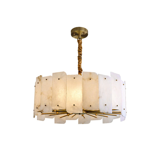 Zoe Tiered Alabaster Chandelier - Luxury Brass & White Petal Pendant | 5/10-Light Natural Stone Chandelier
