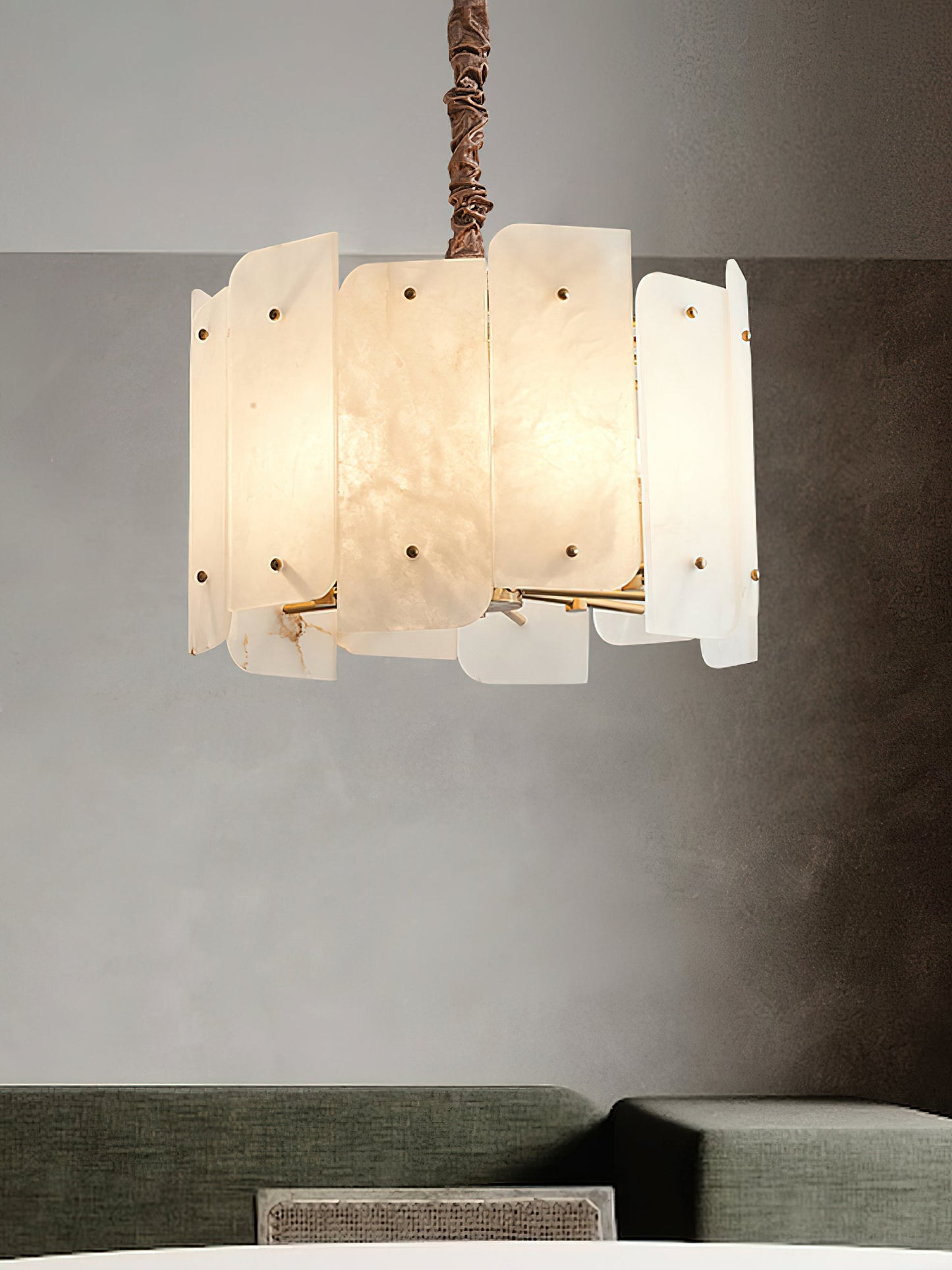 Zoe Tiered Alabaster Chandelier - Luxury Brass & White Petal Pendant | 5/10-Light Natural Stone Chandelier