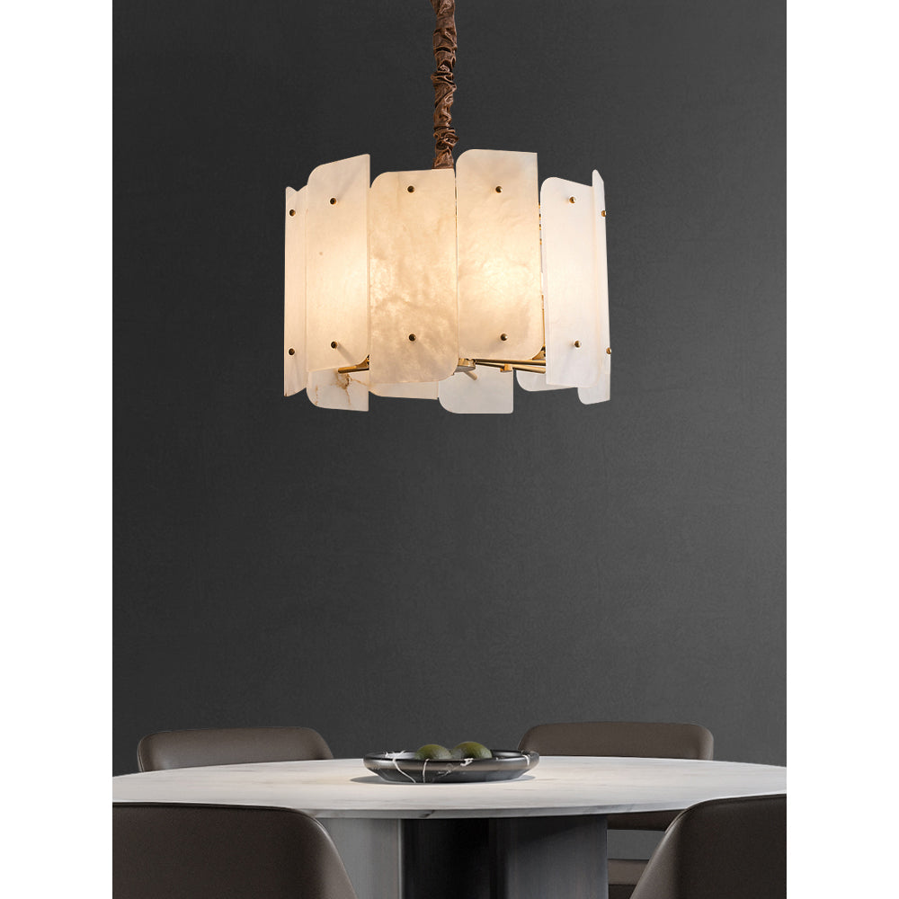 Zoe Tiered Alabaster Chandelier - Luxury Brass & White Petal Pendant | 5/10-Light Natural Stone Chandelier
