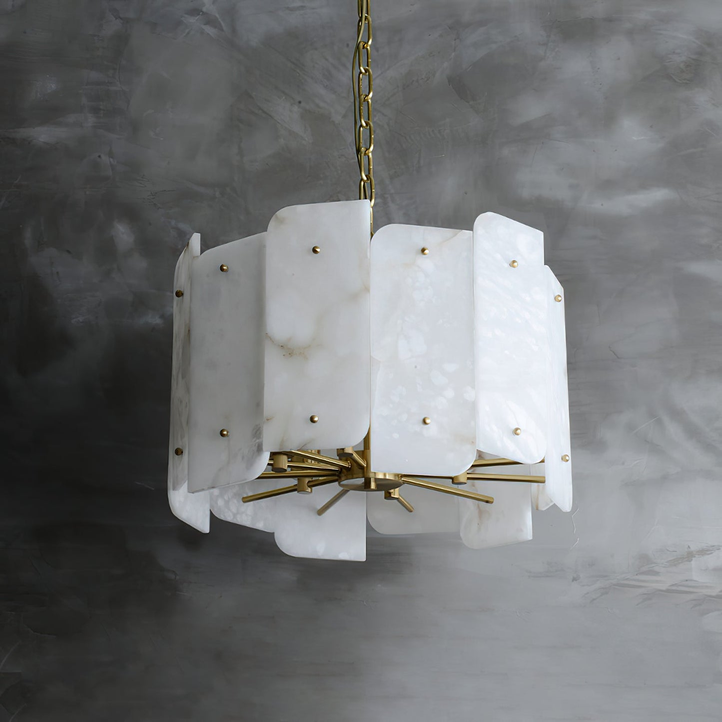 Zoe Tiered Alabaster Chandelier - Luxury Brass & White Petal Pendant | 5/10-Light Natural Stone Chandelier