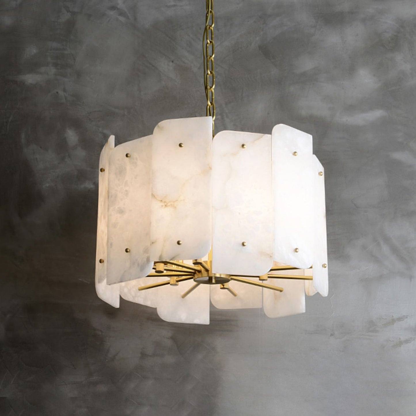 Zoe Tiered Alabaster Chandelier - Luxury Brass & White Petal Pendant | 5/10-Light Natural Stone Chandelier