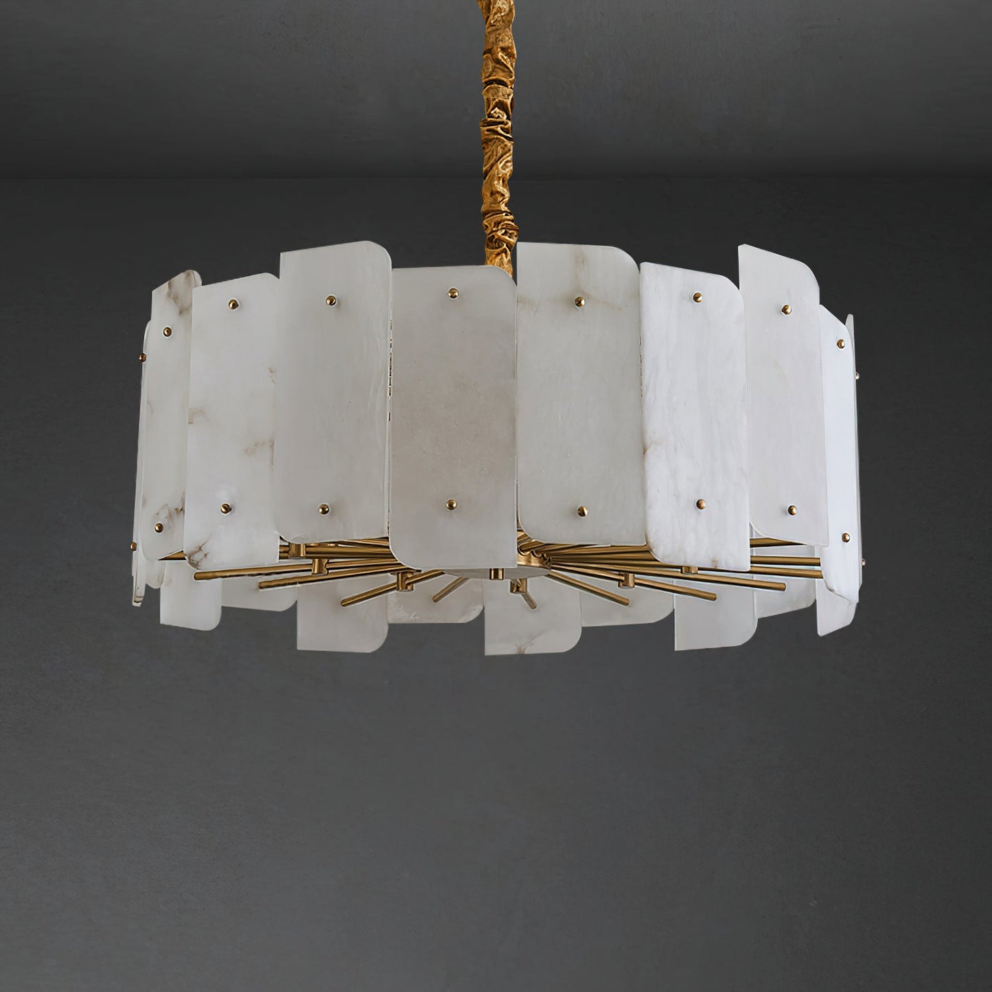 Zoe Tiered Alabaster Chandelier - Luxury Brass & White Petal Pendant | 5/10-Light Natural Stone Chandelier