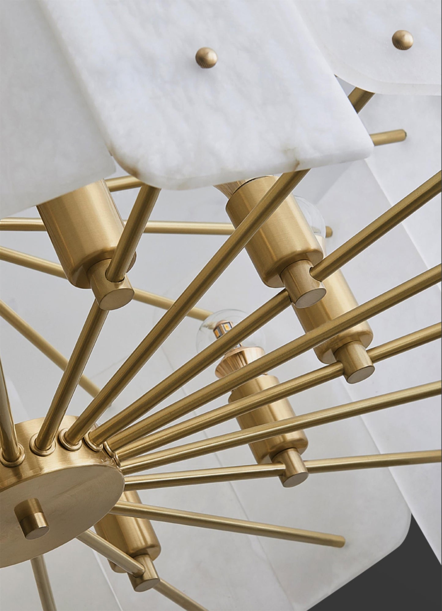Zoe Tiered Alabaster Chandelier - Luxury Brass & White Petal Pendant | 5/10-Light Natural Stone Chandelier
