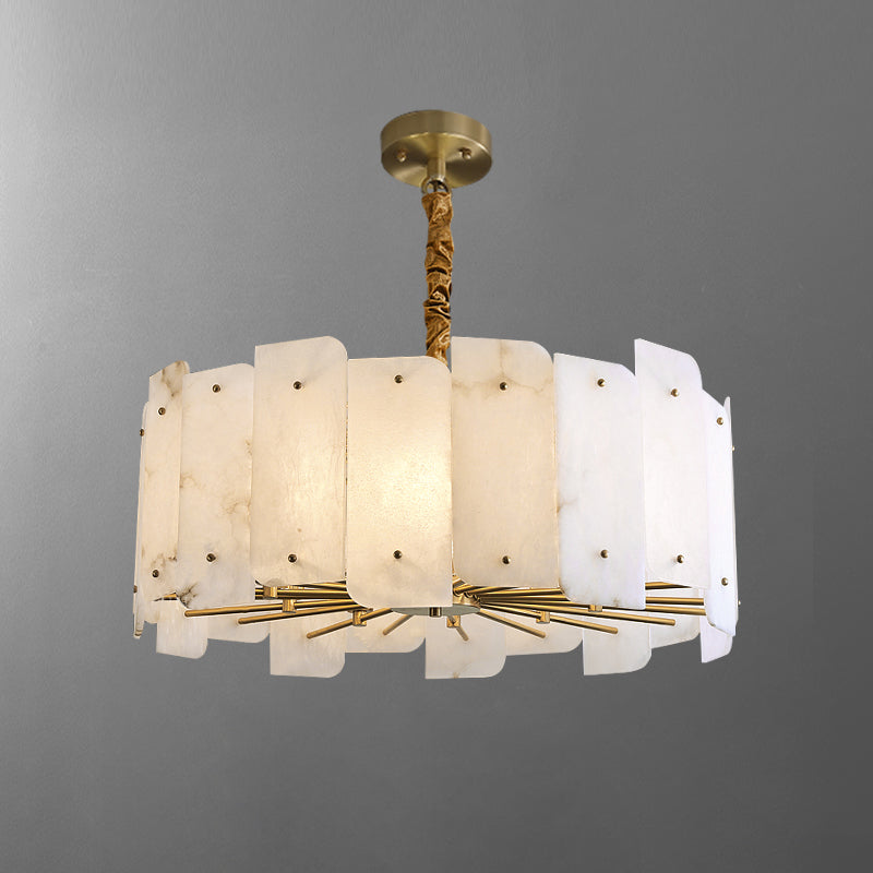 Zoe Tiered Alabaster Chandelier - Luxury Brass & White Petal Pendant | 5/10-Light Natural Stone Chandelier