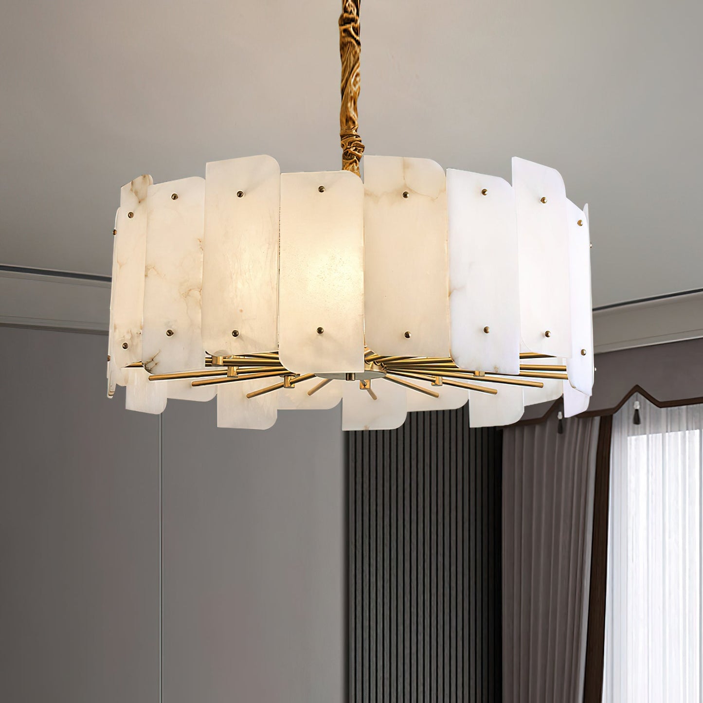Zoe Tiered Alabaster Chandelier - Luxury Brass & White Petal Pendant | 5/10-Light Natural Stone Chandelier