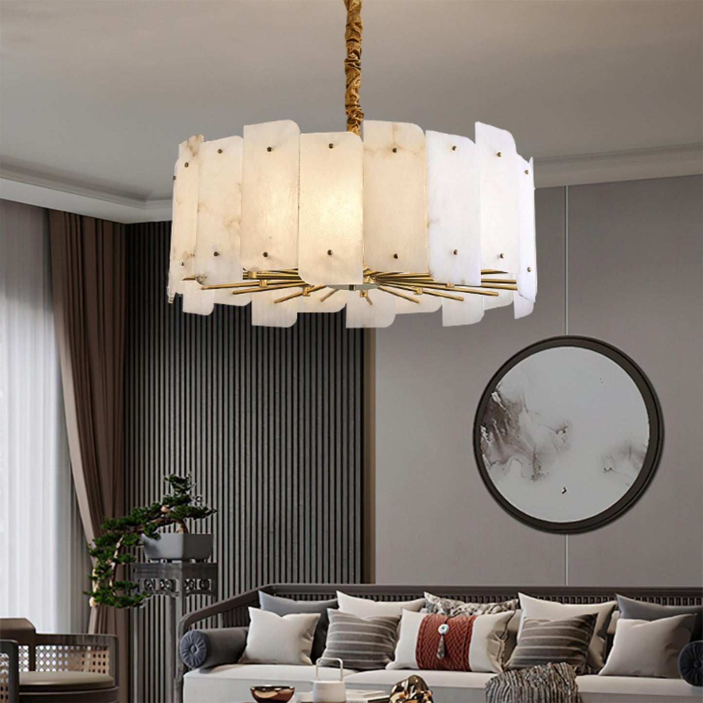 Zoe Tiered Alabaster Chandelier - Luxury Brass & White Petal Pendant | 5/10-Light Natural Stone Chandelier