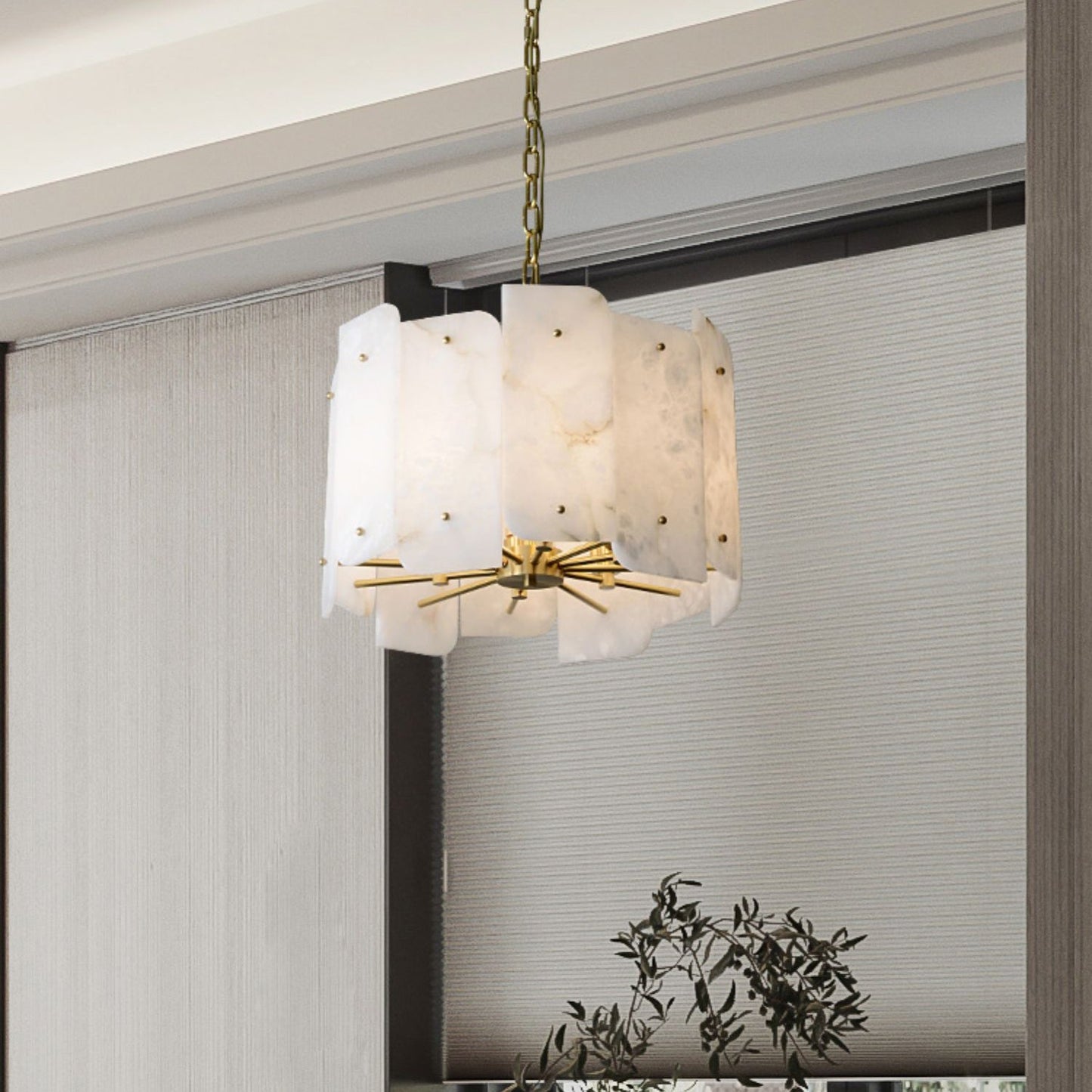Zoe Tiered Alabaster Chandelier - Luxury Brass & White Petal Pendant | 5/10-Light Natural Stone Chandelier