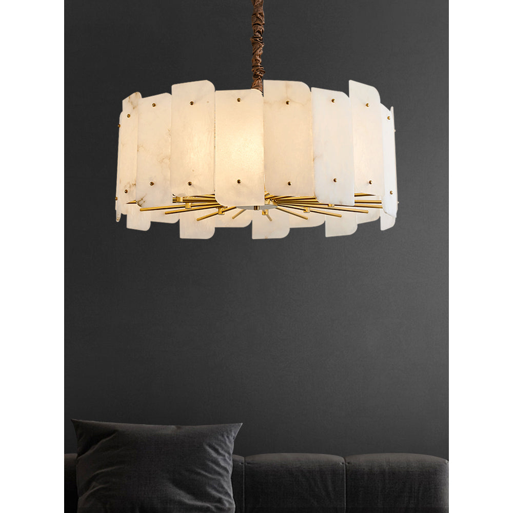 Zoe Tiered Alabaster Chandelier - Luxury Brass & White Petal Pendant | 5/10-Light Natural Stone Chandelier