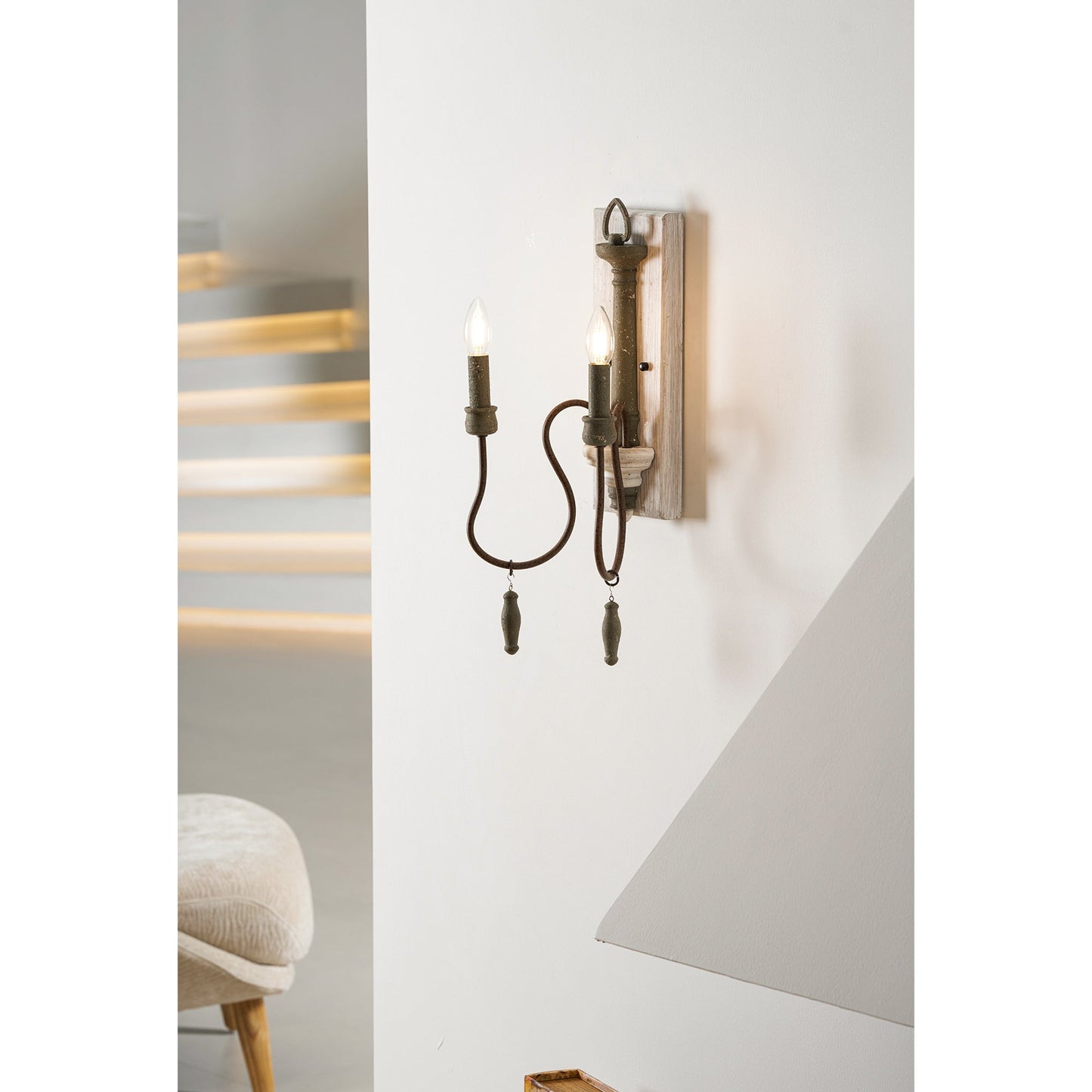Zoe Wall Lamp - French Provincial 2-Light Wooden Sconce | Antique White Shabby Chic Wall Light
