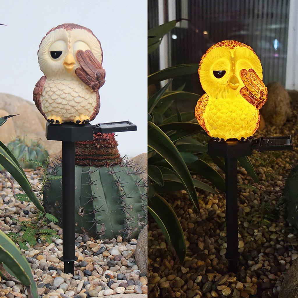 Owl Solar Garden Stake Light - Resin Animal Landscape Lamp | IP65 Waterproof LED Pathway & Flower Bed Sconce | Warm White