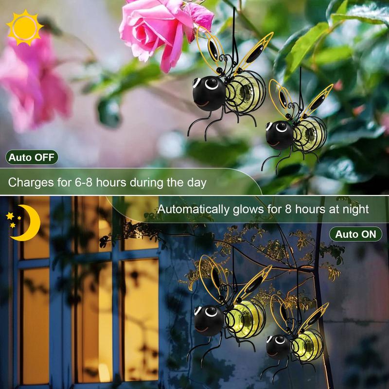 Outdoor Hanging Solar Bee Light - Waterproof Garden Sculpture Lantern | Whimsical Tree & Patio Sconce | Plant Lover Gift