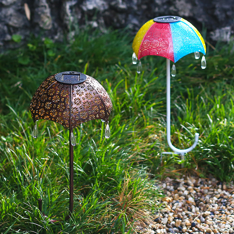 Umbrella Shaped Solar Light Garden Decor - Retro Cutout Metal Landscape Lamp | IP-Rated Waterproof Patio Sconce | Warm White
