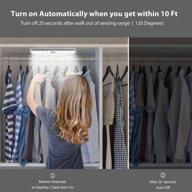 Rechargeable Magnetic LED Closet Light - Motion Sensor Under Cabinet Night Lamp | Wireless Aviation Aluminum Wardrobe Bar