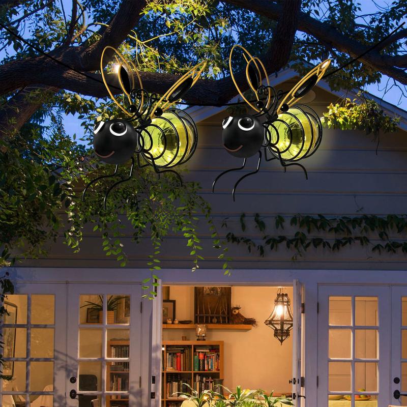 Outdoor Hanging Solar Bee Light - Waterproof Garden Sculpture Lantern | Whimsical Tree & Patio Sconce | Plant Lover Gift