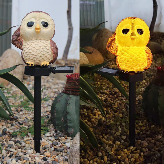 Owl Solar Garden Stake Light - Resin Animal Landscape Lamp | IP65 Waterproof LED Pathway & Flower Bed Sconce | Warm White