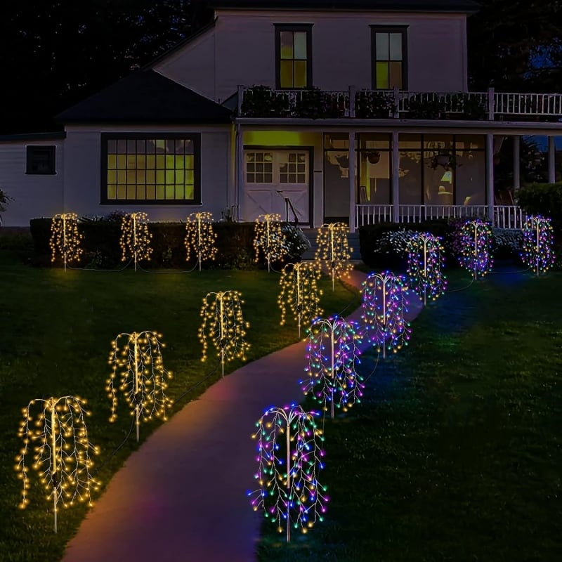 Solar Garden Lights Outdoor Decor - 100 LED Firework & Flame Effect Stake Light | Waterproof Pathway & Patio Accent |