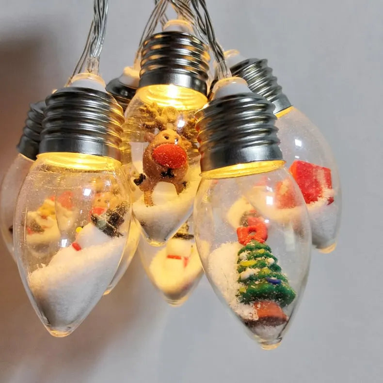 Christmas LED Bulb String Lights - Festive Santa & Tree Fairy Pendant Light | USB Powered Holiday Garland Sconce