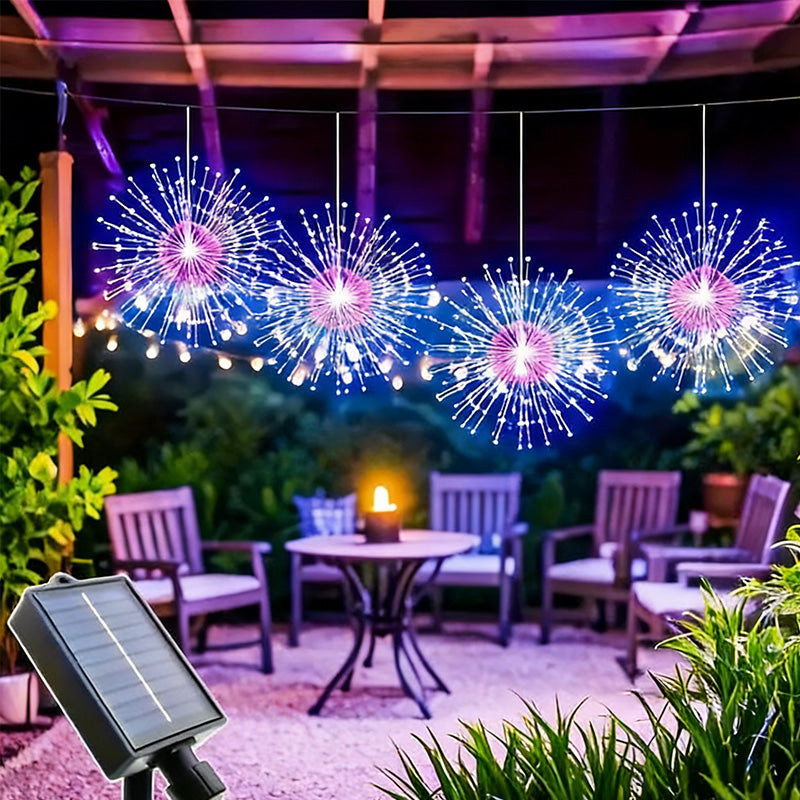 Solar Firework Hanging String Lights - IP65 Waterproof LED Starburst Lamp | Multi-Mode Outdoor Fairy Light | Warm White & RGB
