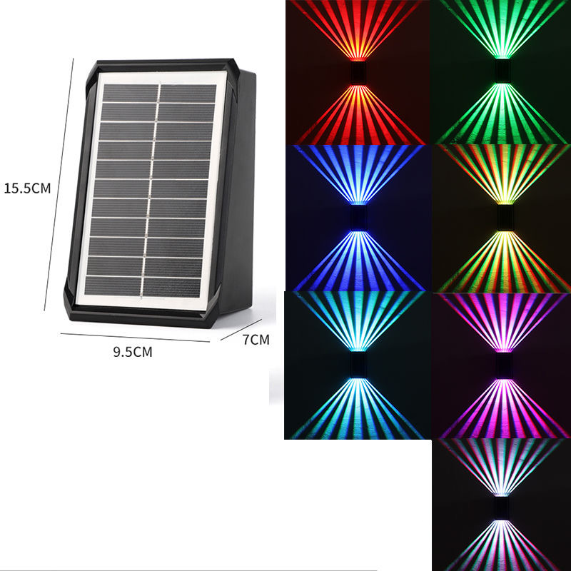Outdoor Waterproof 4 LED Solar Wall Decorative Spotlight - Modern Up & Down Wall Mount Sconce | IP65 Solar Powered Fence Light