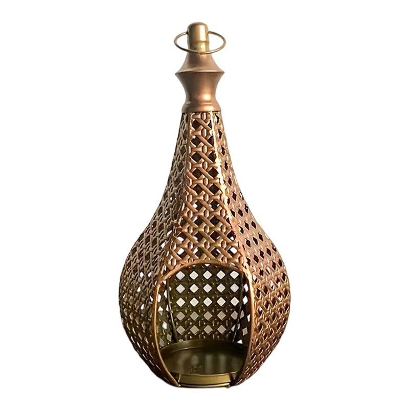 Hollow-Out Metal Candle Holder Ornament - Black Varnish Cutout Pillar Lantern | Artistic Shadow Pattern Tabletop Sconce