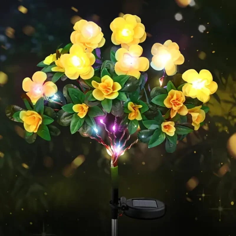 EVEDIOR Solar Azalea Flower Lights - Dual Mode Warm & RGB Outdoor Garden Stake | IP-Rated Waterproof Floral Pathway Sconce