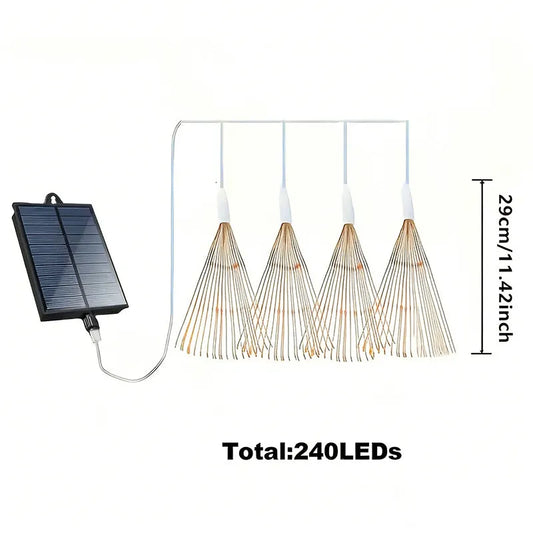 Solar Firework Hanging String Lights - IP65 Waterproof LED Starburst Lamp | Multi-Mode Outdoor Fairy Light | Warm White & RGB
