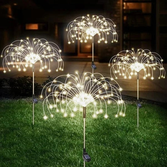 Waterproof Solar Garden Fireworks Lamp - DIY Shape Outdoor Dandelion Fairy Light | IP65 Wireless Lawn Stake | Warm White & RGB