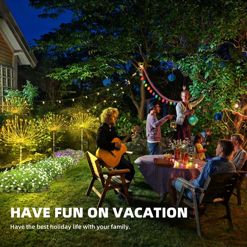 Waterproof Solar Garden Fireworks Lamp - DIY Shape Outdoor Dandelion Fairy Light | IP65 Wireless Lawn Stake | Warm White & RGB