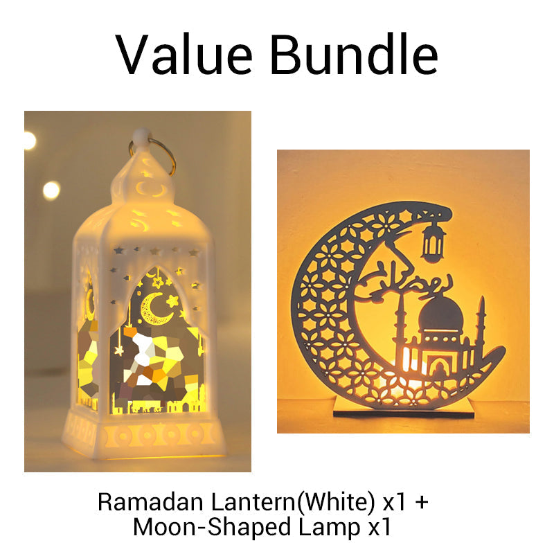LED Ramadan Lantern Decorations - Traditional Arabic Eid Tabletop Light | Hanging Candle Sconce Party Centerpiece | Gold & Bronze