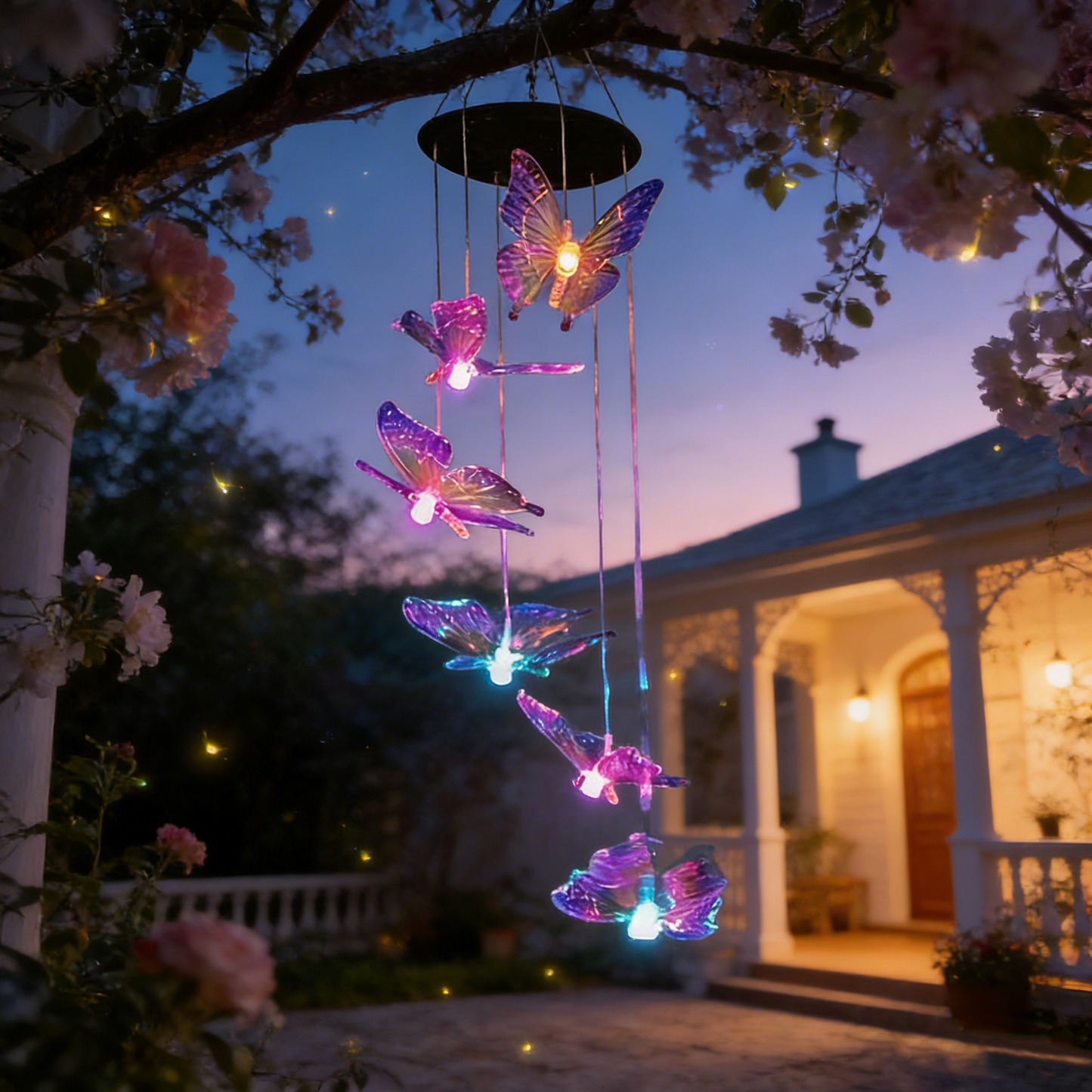 Solar-Powered Butterfly Wind Chime Lights - 7 Color Changing LED Outdoor Mobile | Waterproof Garden & Patio Hanging Sconce