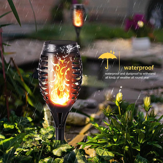 Solar Powered Fire Flame Garden Light - Waterproof LED Flickering Torch