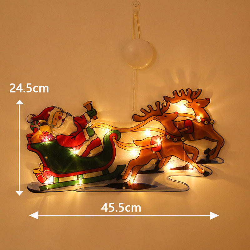 Christmas Window Hanging Lights - LED Silhouette Acrylic Battery Operated Sconce | Holiday Window Pendant Light | Santa, Reindeer & Star