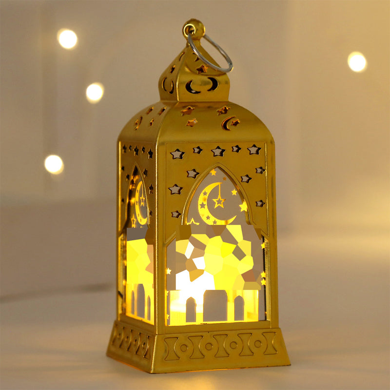 LED Ramadan Lantern Decorations - Traditional Arabic Eid Tabletop Light | Hanging Candle Sconce Party Centerpiece | Gold & Bronze
